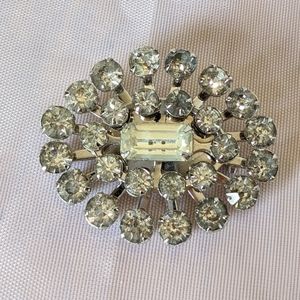 Vintage Mid Century Silver & Rhinestone Brooch